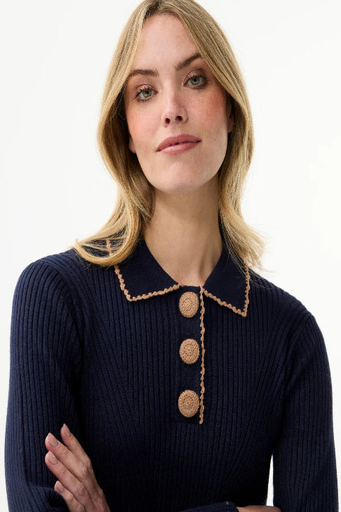 Pullover with buttoned polo collar