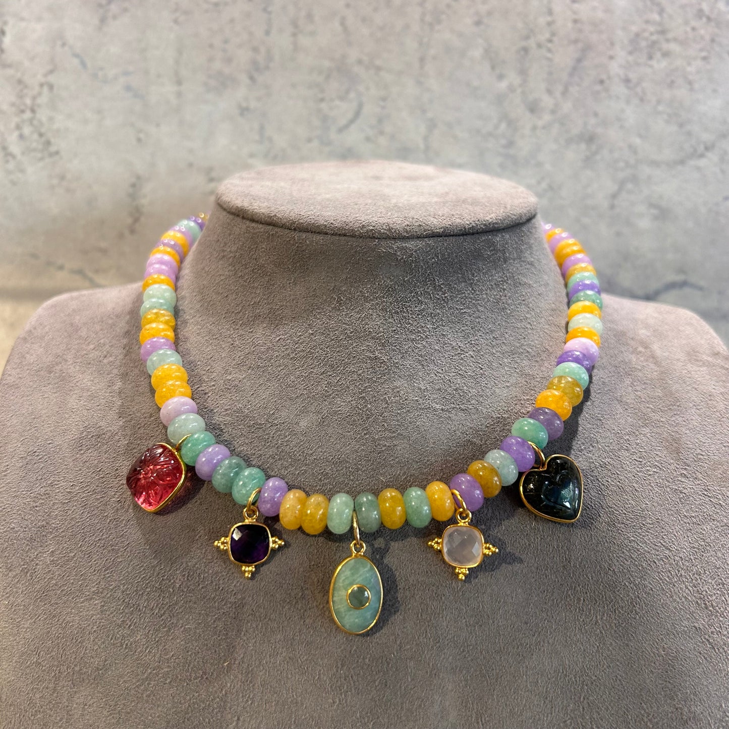 Jade Necklace with Charms - 41 cm