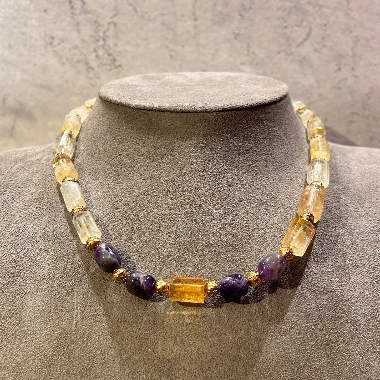 Amethyst and Citrine necklace - 44 cm