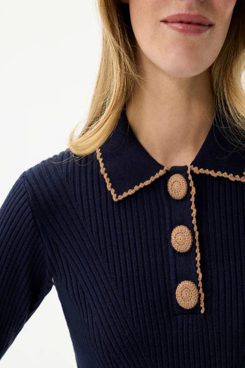 Pullover with buttoned polo collar