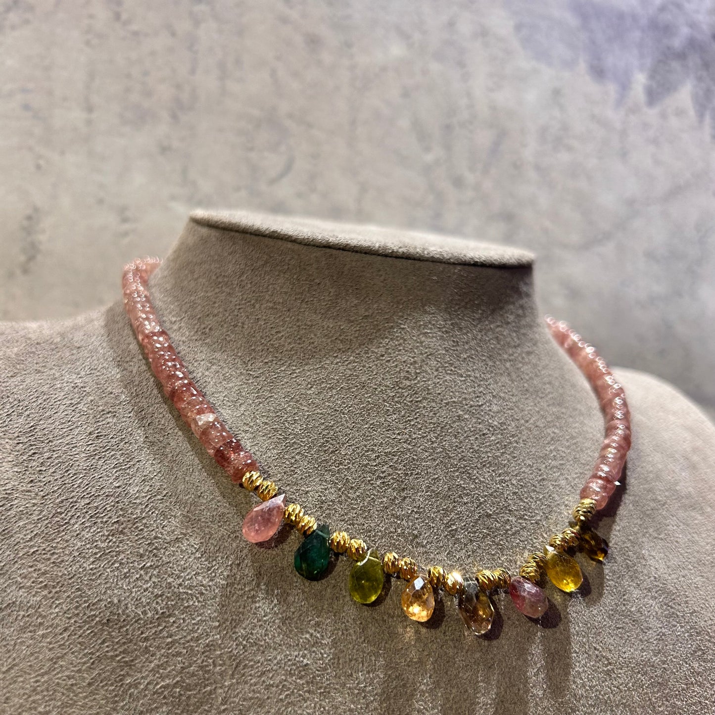 Pink tourmaline Necklace - 38 cm