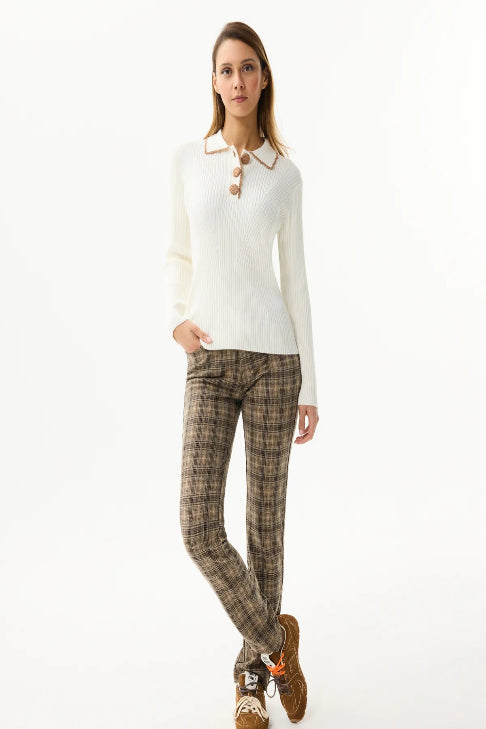 Pullover with buttoned polo collar - White