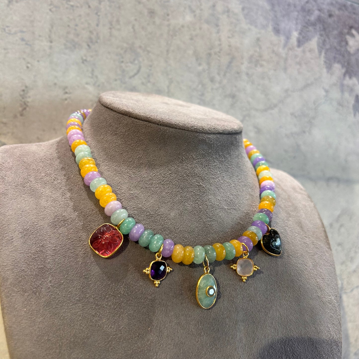 Malaysian Jade Necklace with Charms - 41 cm