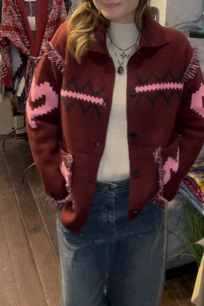 SHADES SELECTION - Burgundy jacket embroidered with a Pink heart