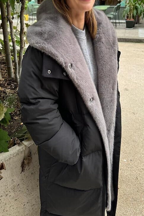 Black parka coat with removable saphire fur