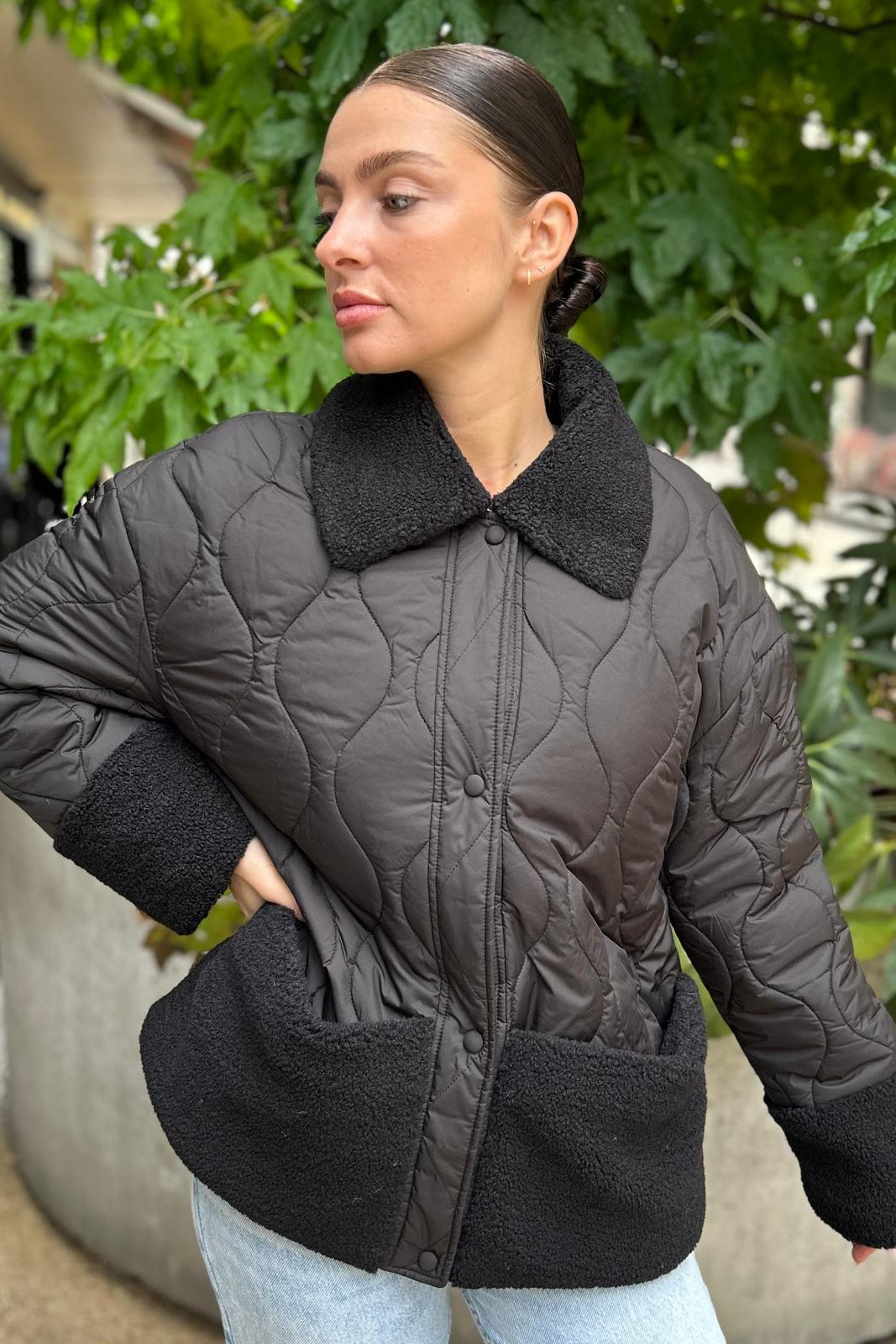 Leo & Ugo Black Padded Jacket with Teddy collar