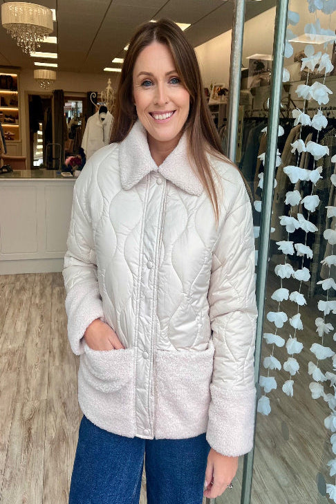 Leo & Ugo Off-White Padded Jacket with Teddy collar