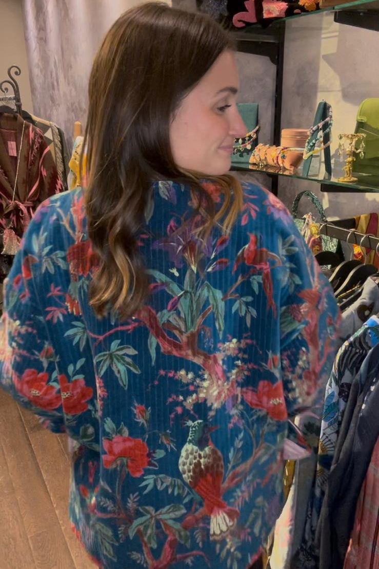 Turquoise Garden Quilted Velvet Jacket