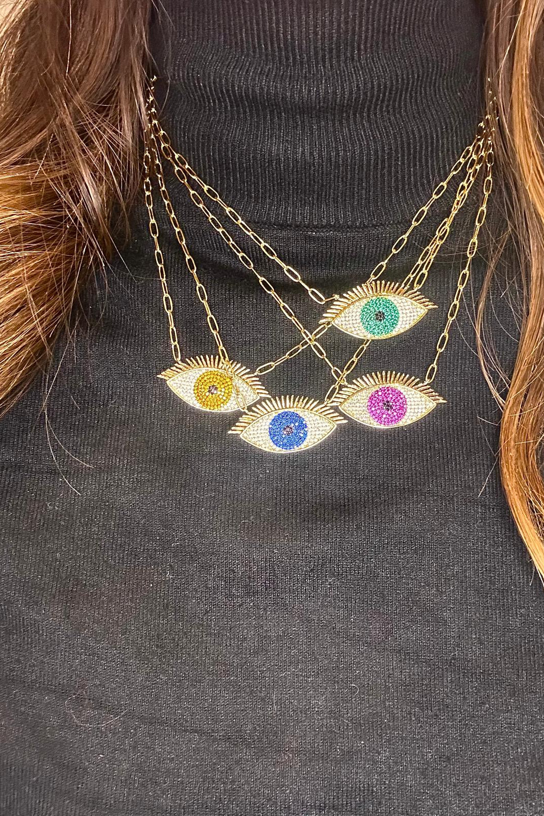 Colorful Pink evil eye necklace