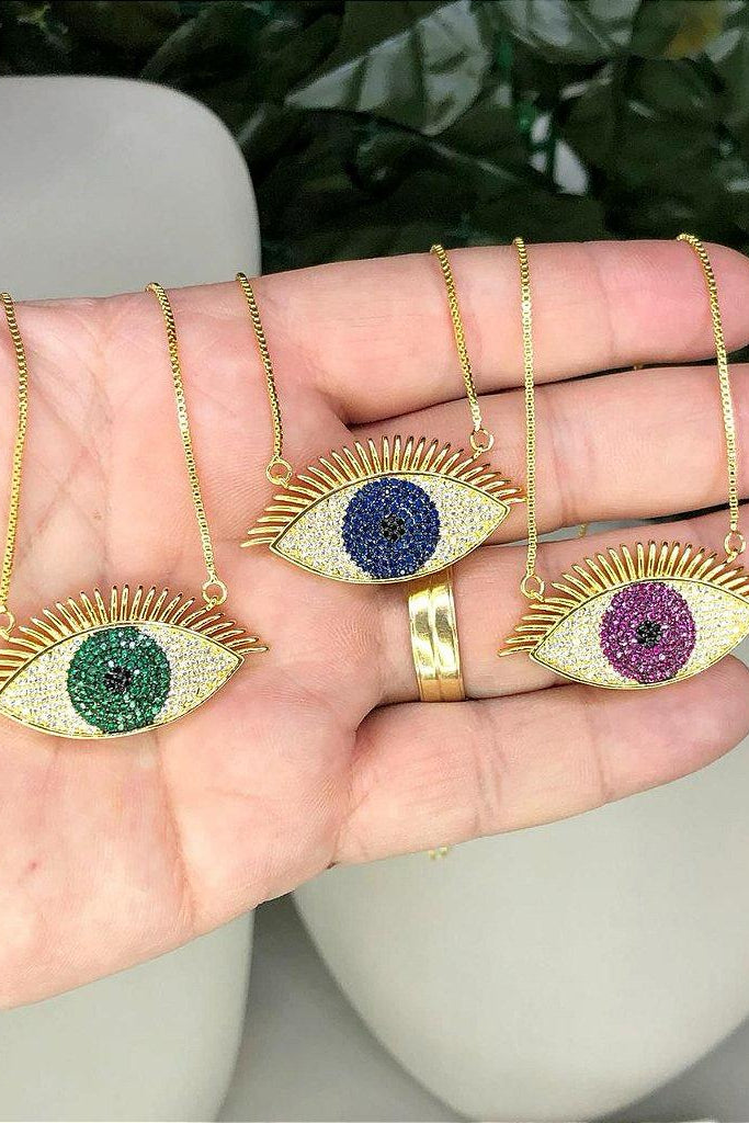 Colorful Pink evil eye necklace