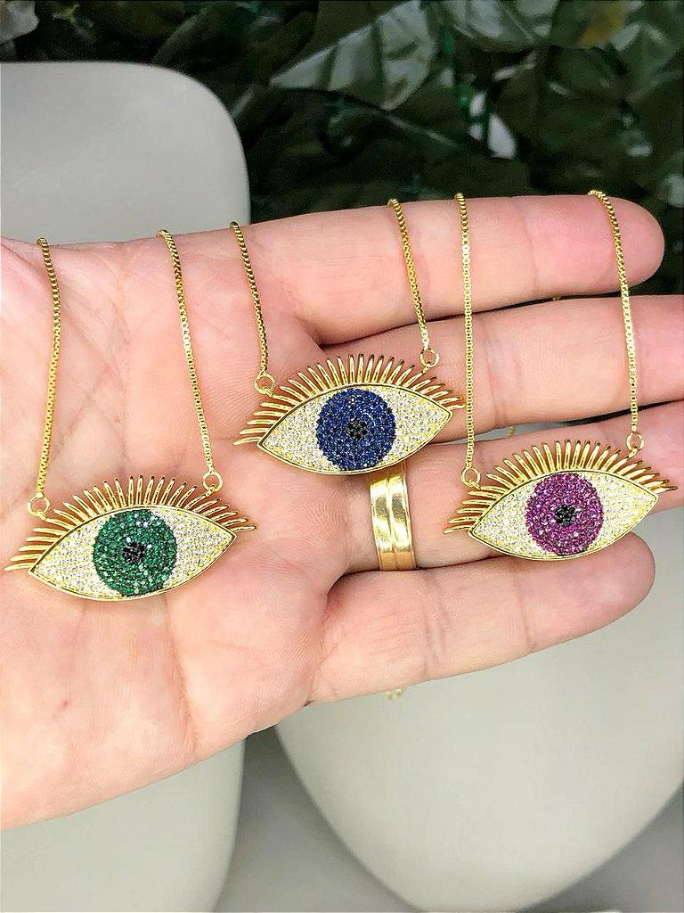 Colorful Green evil eye necklace