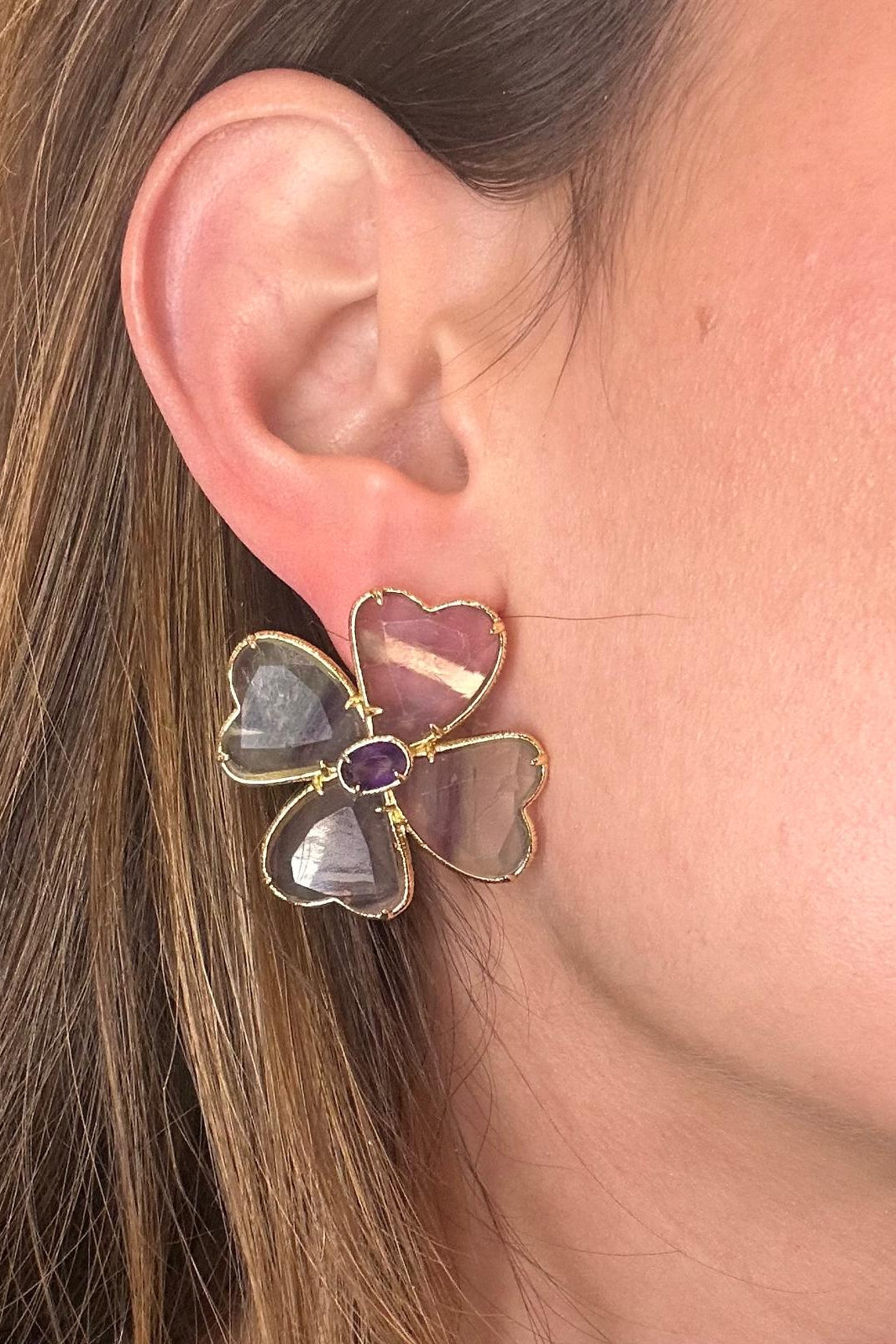 Fluorite Clover Earrings