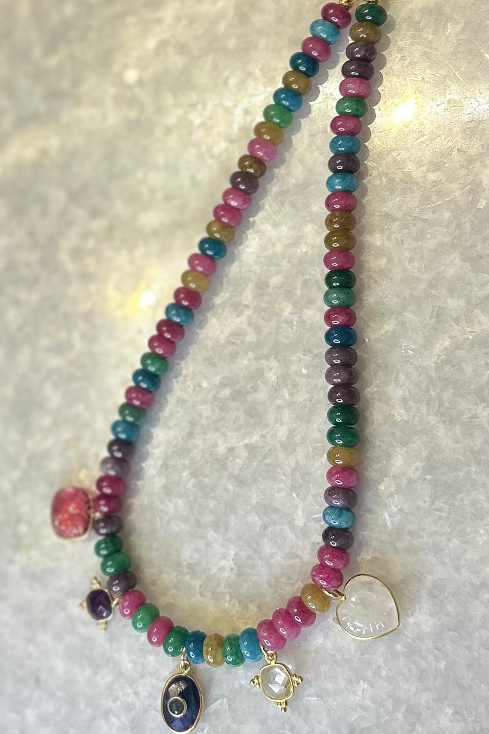 Tourmaline Necklace with Charms - 41 cm