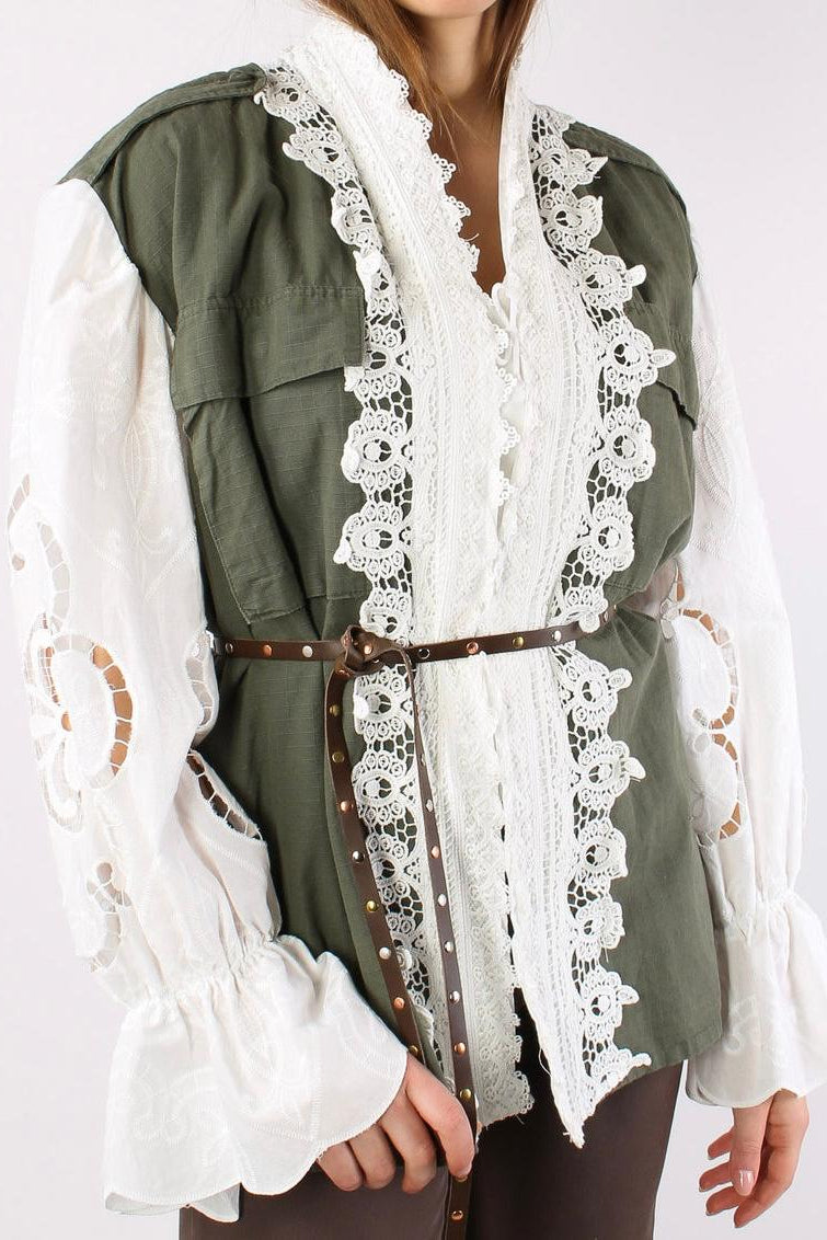 FRONT STREET 8 - Green Embroidered Lace Overshirt