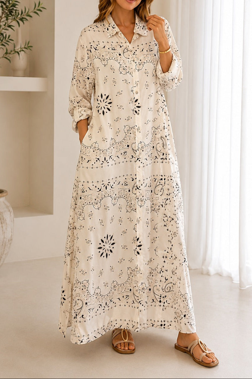 Long Bandana Print Dress - White