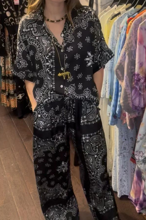 Black Bandana Shirt & Pants Set