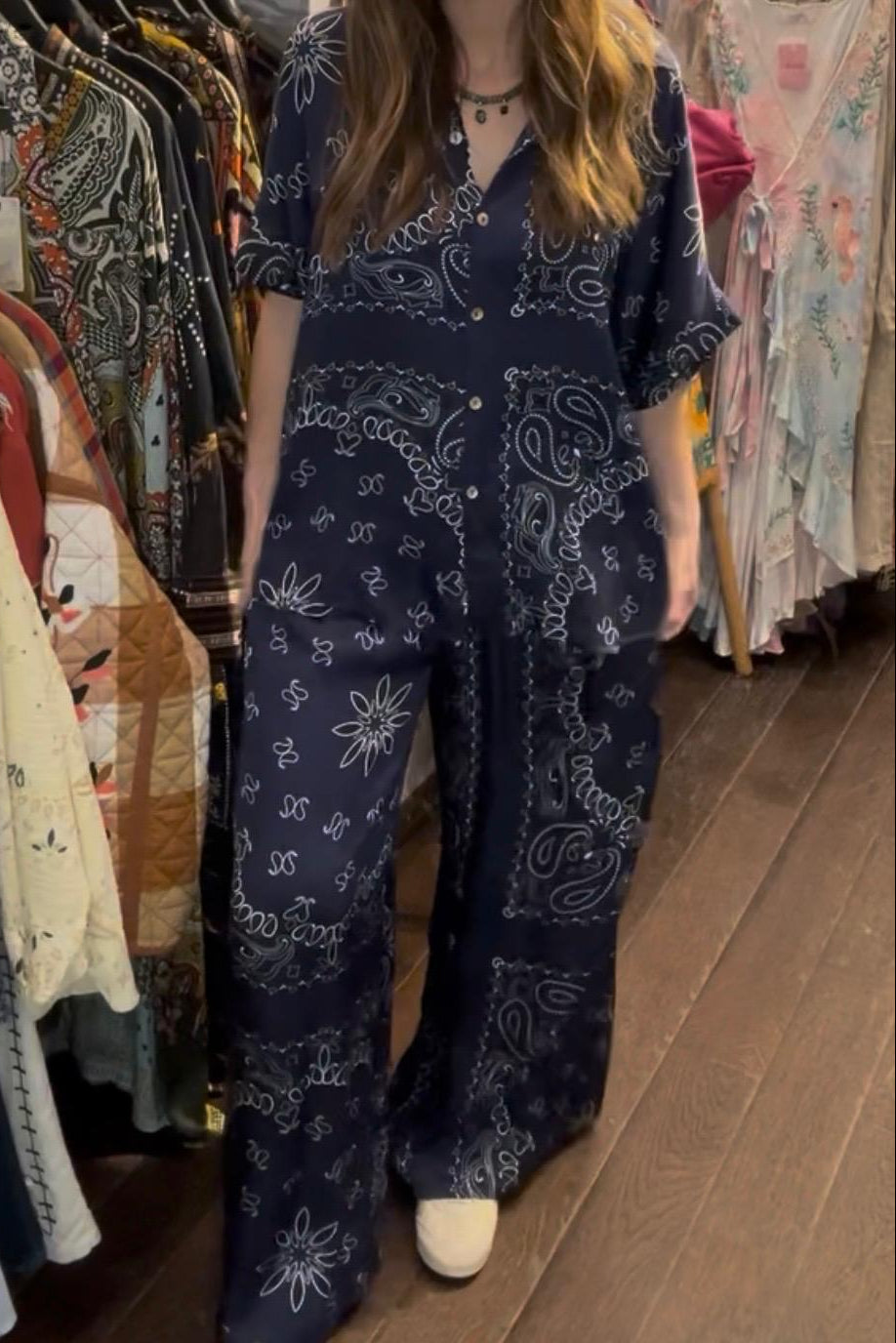 Navy Blue Bandana Shirt & Pants Set