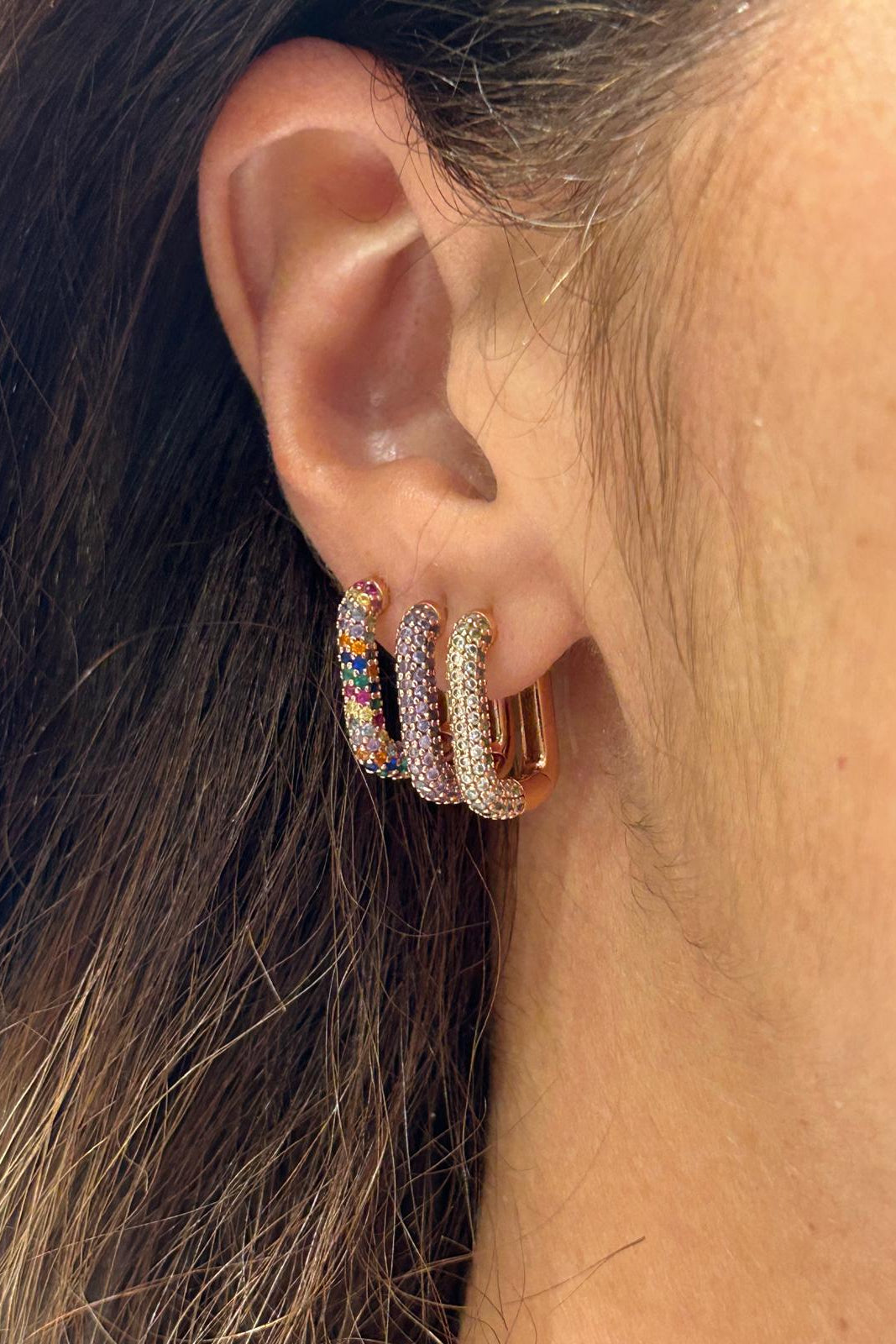 SHADESGENEVA - Rose Gold Hoop earring - Multicolor zircons