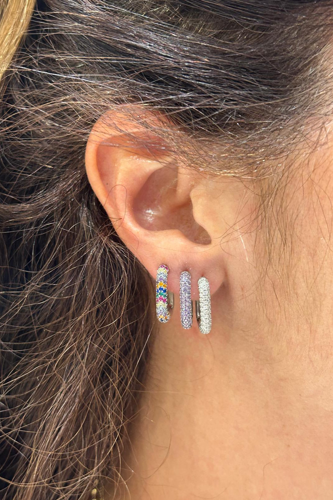 SHADES - Silver Hoop Earring - White zircons
