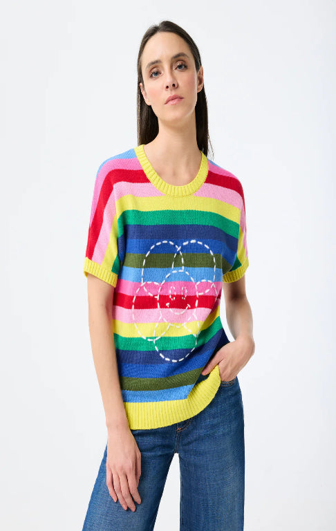 Short-sleeved colorful knit sweater