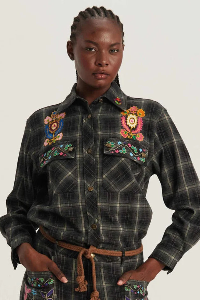 ME369 - Heritage Black Embroidered Shirt