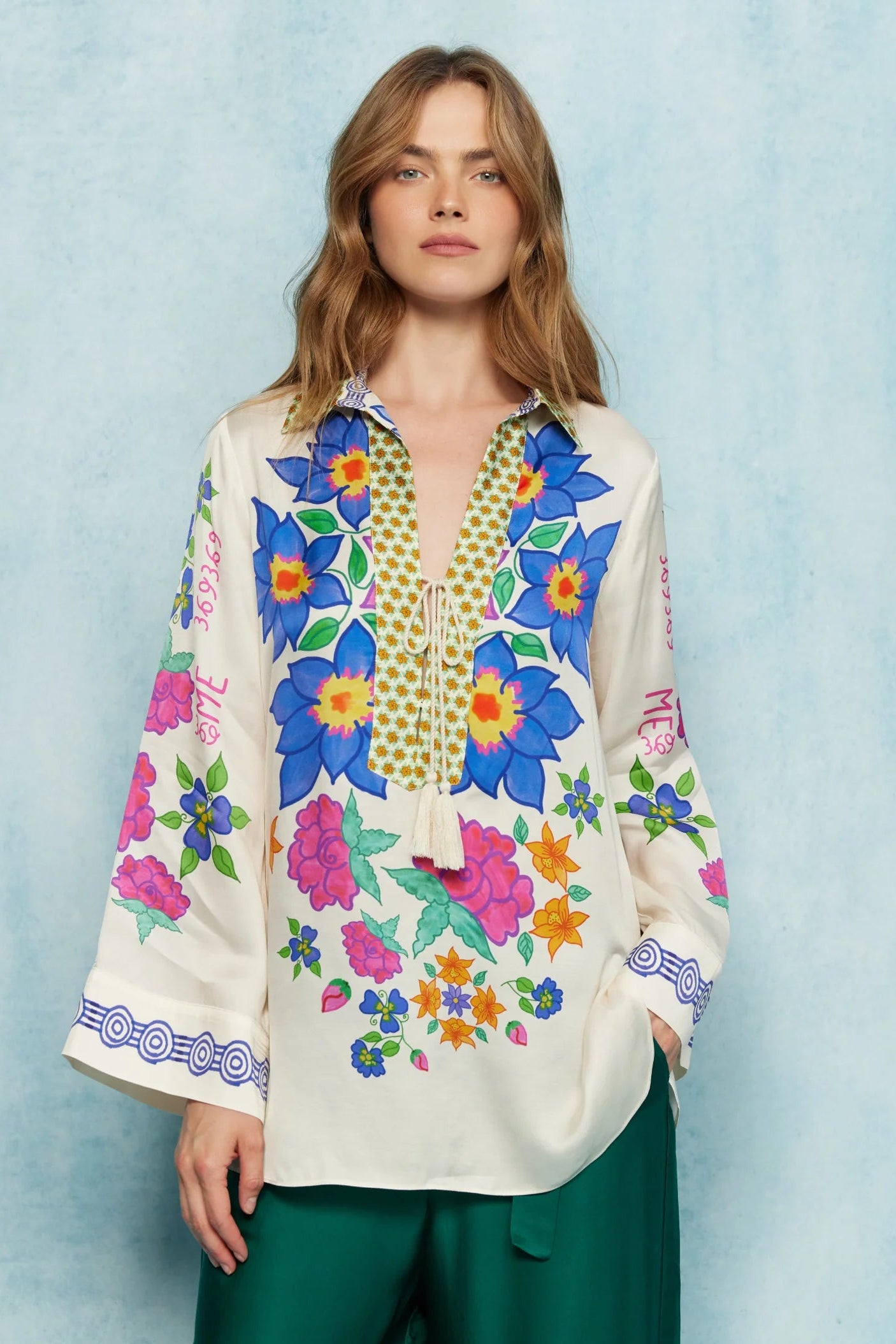 ME369 - Mia Markers String Tie Blouse