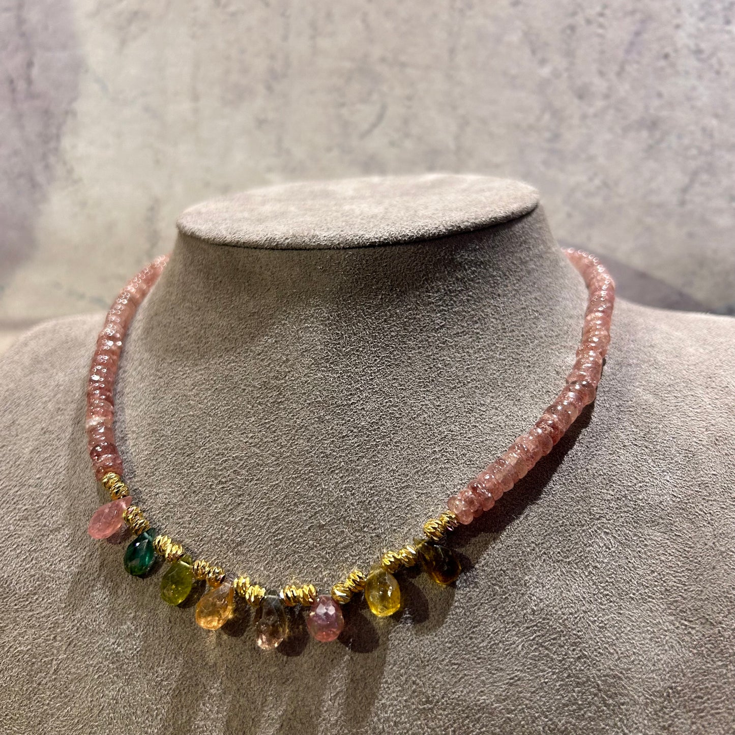 Pink tourmaline Necklace - 38 cm