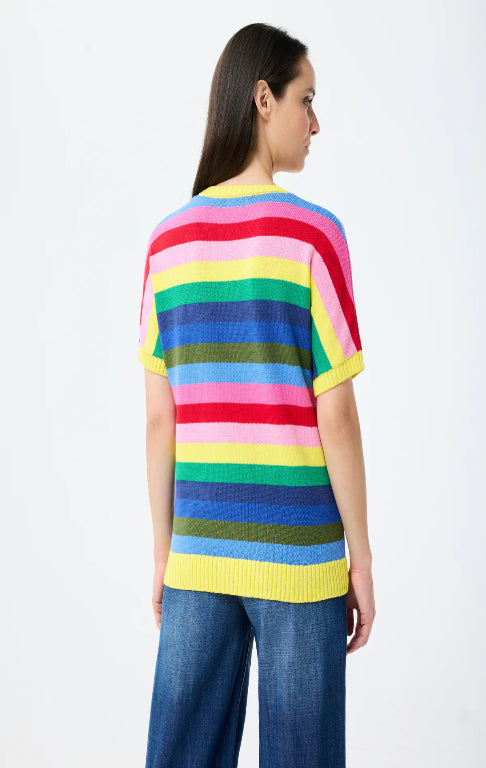 Short-sleeved colorful knit sweater
