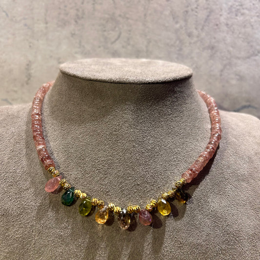 Pink tourmaline Necklace - 38 cm