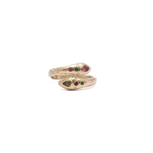 Room Service Angitia Tourmaline Snake Ring, Gold-plated Silver