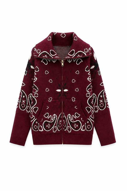 SHADES SELECTION -  Burgundy Bandana Zip Jacket
