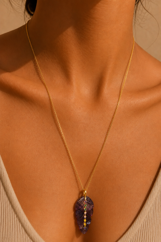 Fluorite feather necklace