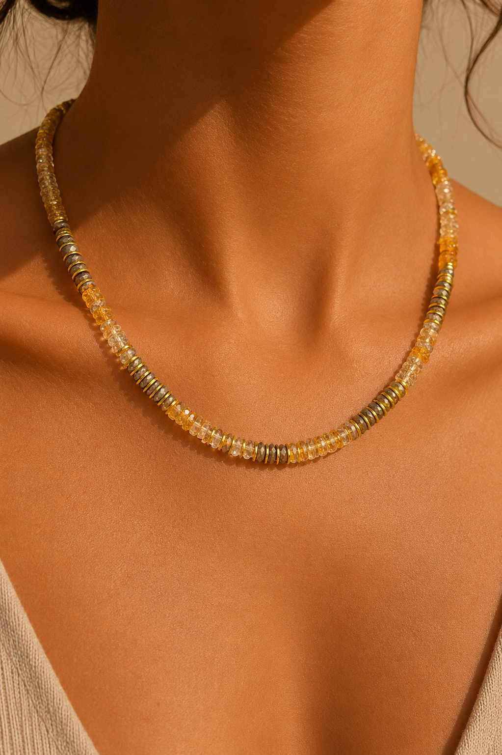 All citrine and pyrite necklace - 43 cm