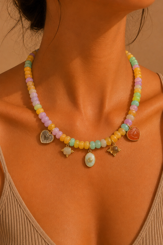Jade Necklace with Charms - 41 cm