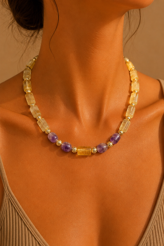 Amethyst and Citrine necklace - 44 cm