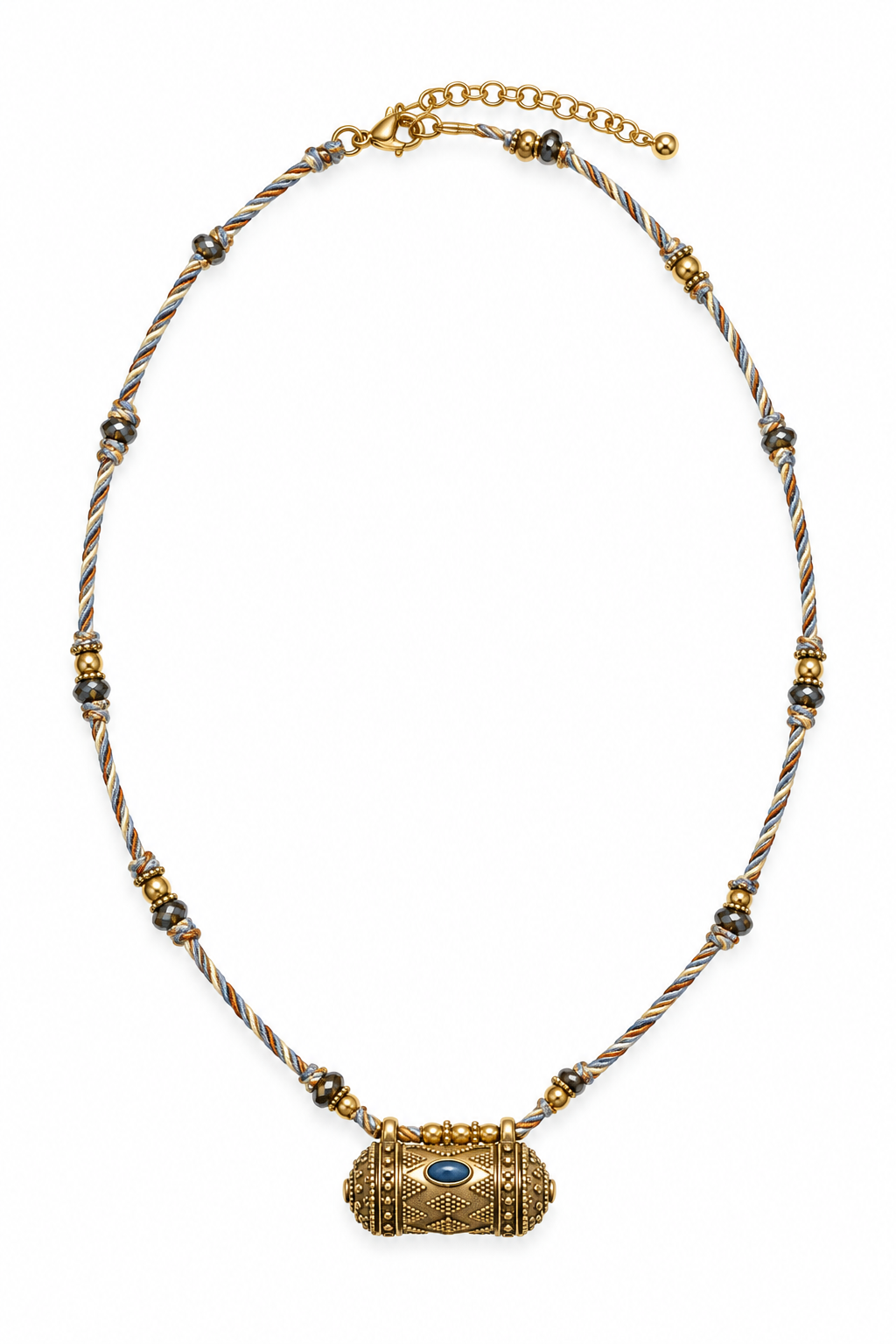 Blue cylinder Cord Necklace