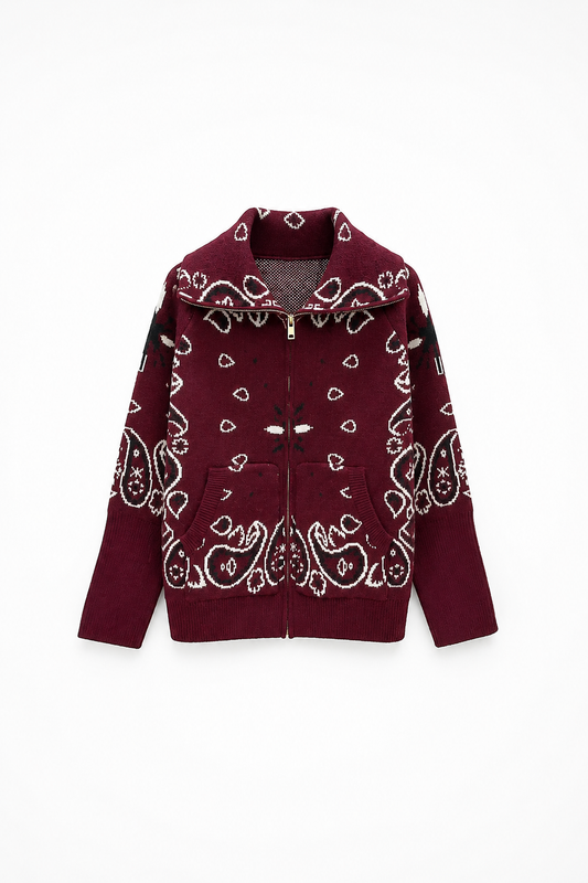 SHADES SELECTION -  Burgundy Bandana Zip Jacket