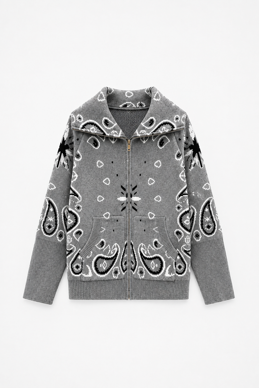 SHADES SELECTION - Light Grey Bandana Zip Jacket