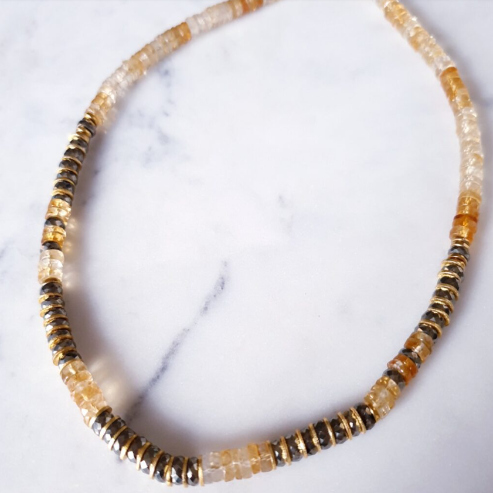 All citrine and pyrite necklace - 43 cm