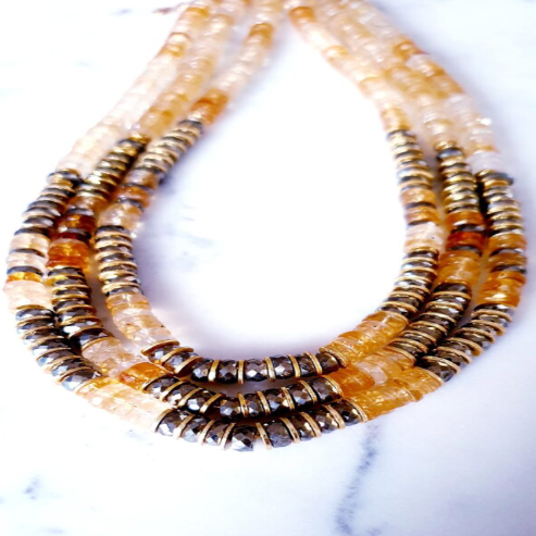 All citrine and pyrite necklace - 43 cm