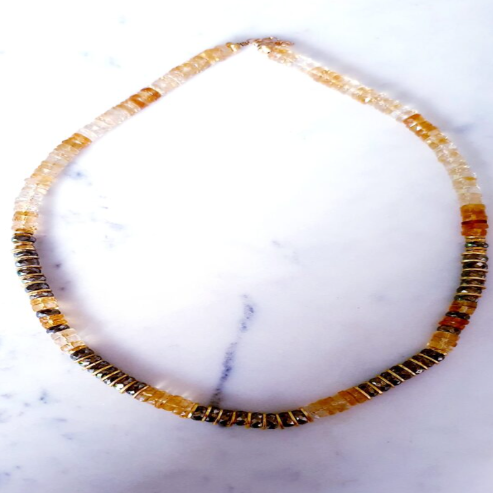 All citrine and pyrite necklace - 43 cm