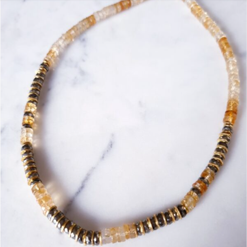 All citrine and pyrite necklace - 43 cm