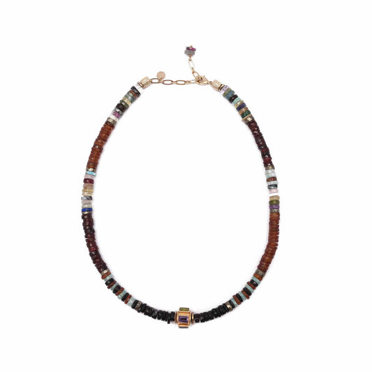 Room Service Anila Faceted Ruby Zoisite Necklace & 24ct Gold Plated Multi-Stone Bead