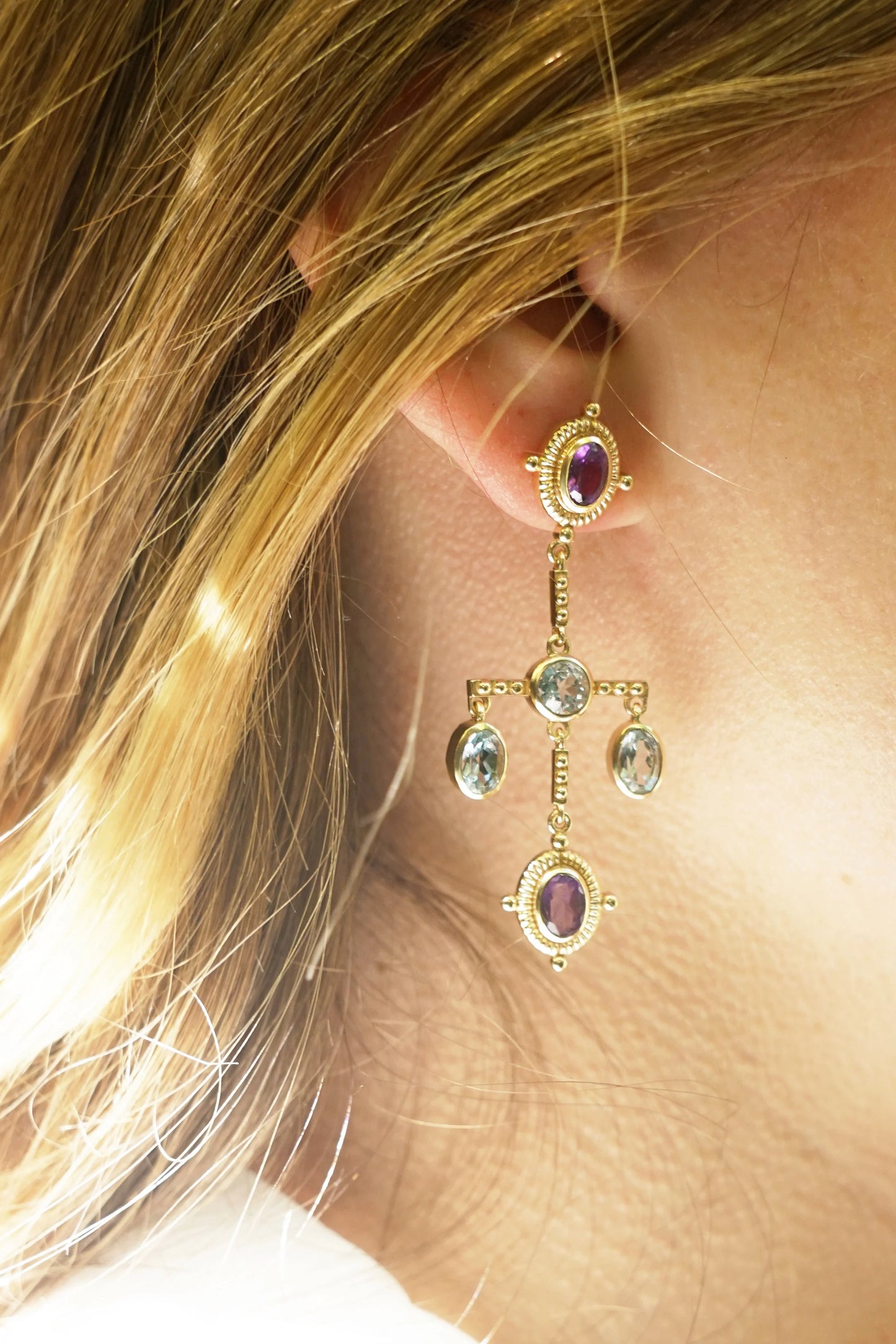 Pavia Blue Topaz and amethyst Earrings