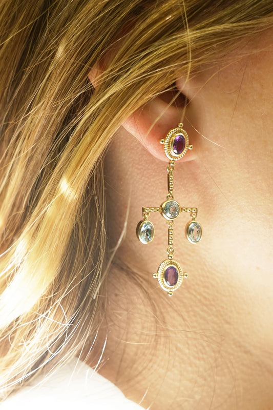 Pavia Blue Topaz and amethyst Earrings