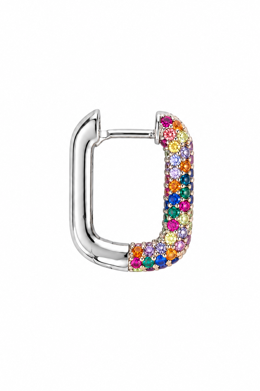SHADES - Silver Hoop Earring - Multicolor zircons