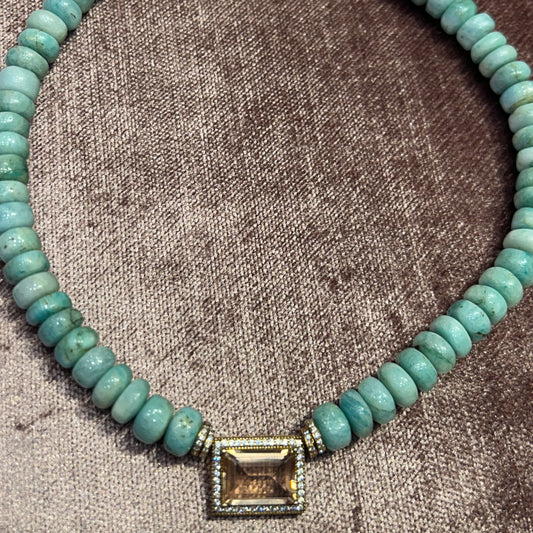 Amazonite and Morganite necklace - 36 cm