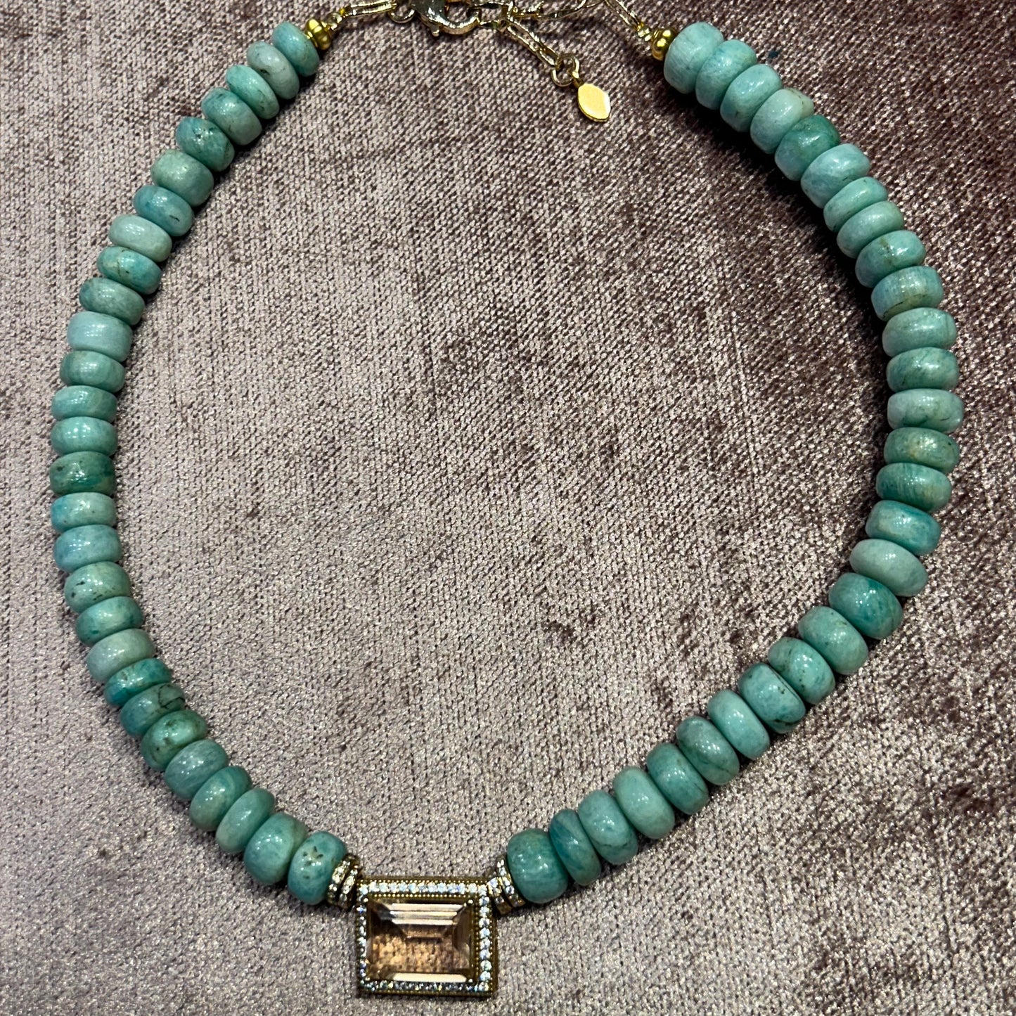 Amazonite and Morganite necklace - 36 cm