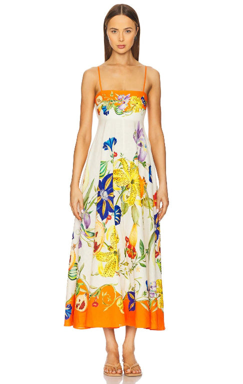 Flores Printed Flax Maxi Dress - Multicoloured
