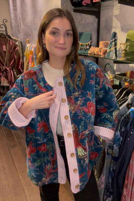 Turquoise Garden Quilted Velvet Jacket